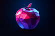 An apple glowing purple low polygonal on dark blue background