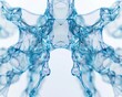 Generate an abstract image of a highly detailed vertebra column made out of glowing blue light. The background should be white.