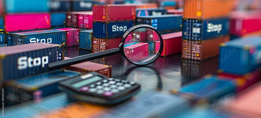 Container Cost Control Growing diagram near shipping containers. Increased cost of cargo ...