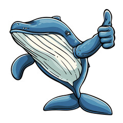 Wall Mural - A cartoon whale with a thumbs up gesture