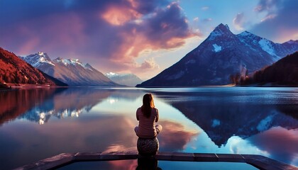 Person sitting on the lake