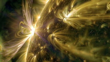 Wall Mural - Ethereal Cosmic Beauty: Intense Light Burst Amidst Flowing Golden Textures