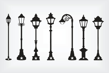 Set of Street Lamps. Vintage Street Light Post. Editable Vector Illustration Isolated on White Background. Manufacturing, marketing, packing and printing idea. eps 10.