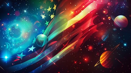 Wall Mural - vibrant cosmic abstract with planets and stars in space