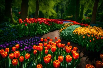 Wall Mural - red and yellow tulips in spring