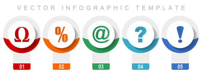 Fototapete - vector icons icon set, miscellaneous vector icons such as omega, percent, at, question mark and exclamation sign, modern design infographic template, web buttons in 5 color options