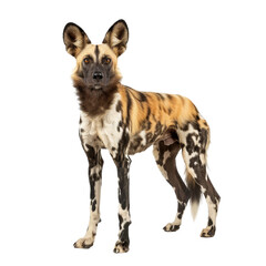 Poster - A wild dog, African in origin, stands in front of a plain white backdrop, a african wild dog isolated on transparent background