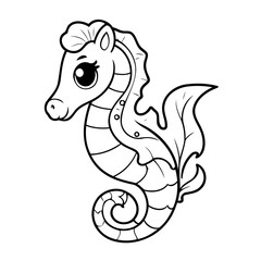 Wall Mural - Simple vector illustration of seahorse drawing for kids page