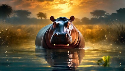 Wall Mural - hippopotamus in water