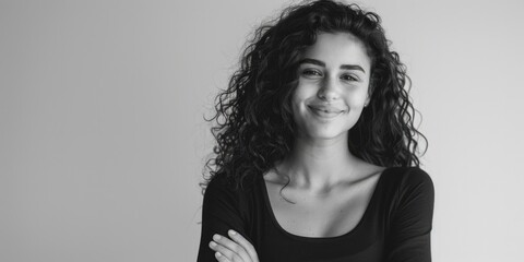 Portrait of a woman with curly hair, suitable for fashion or beauty concepts