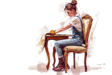 Wall Mural - A woman sitting at a table with a cup of coffee. Suitable for cafe or relaxation concepts