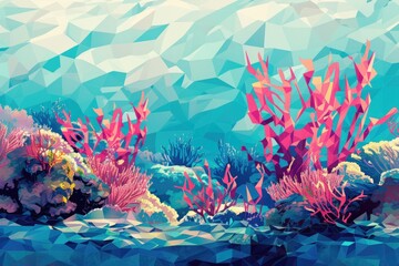 Wall Mural - Vibrant digital painting of a colorful coral reef scene. Perfect for educational materials or marine life publications