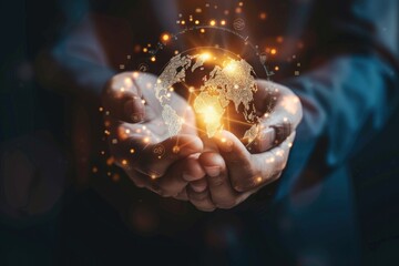 Wall Mural - a person holding a glowing globe, suitable for various concepts and designs