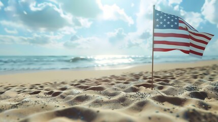 Wall Mural - United States of America flag on the sandy beach. 3d render