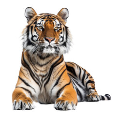 Poster - A Bengal tiger is seated in front of a plain white backdrop, a bengal tiger isolated on transparent background