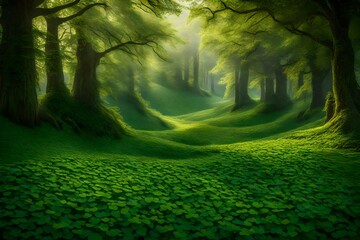 Wall Mural - green forest in the morning