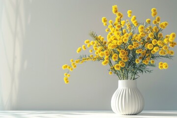 Canvas Print - A simple white vase filled with bright yellow flowers. Perfect for home decor or floral arrangements