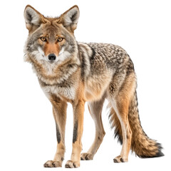 Sticker - A coyote stands confidently in front of a plain Png background, a coyote isolated on transparent background