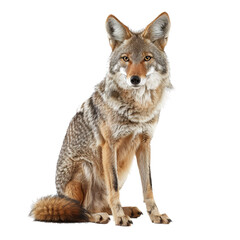 Canvas Print - A coyote sitting still in front of a plain Png background, a Beaver Isolated on a whitePNG Background