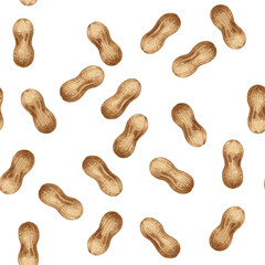 Seamless pattern with realistic peanuts in shells on a transparent background