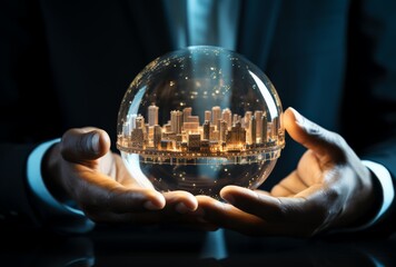 Modern Futuristic City Reflection in Crystal Ball