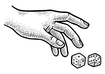 Wall Mural - hand rolls dice sketch engraving PNG illustration. T-shirt apparel print design. Scratch board imitation. Black and white hand drawn image.