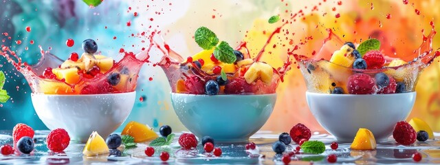 Canvas Print - A beautiful summer dessert with berries and fruits. Selective focus.