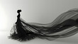 Silhouette of a woman with flowing black gown in a graceful pose.