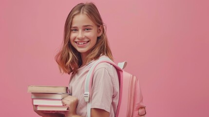 Poster - Young Student with Books and Backpack