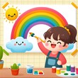 Colorful Creativity: A Child Painting a Vibrant Rainbow.