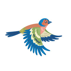 Sticker - Small finch bird is flying. Isolated on white background. Vector flat illustration.