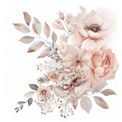 Wall Mural - Soft watercolor floral bouquet on the lower right corner 