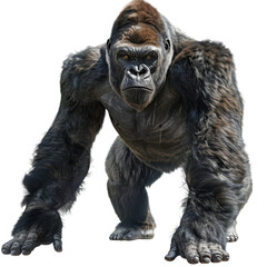 Sticker - A large gorilla is standing upright on a plain Png background, a Gigantic Gorilla Isolated on a whitePNG Background