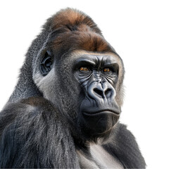 Sticker - A detailed view of a gorilla in front of a plain white backdrop, a gorilla isolated on transparent background