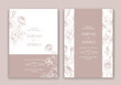 Wedding Invitation with Flowers in line design.