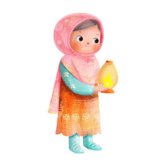 Wall Mural - Cute girl moslem holding lantern sport technology (17)