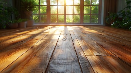 Wall Mural - Wooden floor in the room with sunlight shining through the window