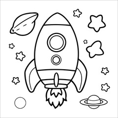 Wall Mural - Space Rocket coloring page for kids Space Theme