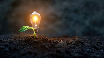 Wall Mural - A Light bulb on new plant for natural renewable energy source. AI generated image