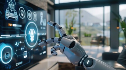  Home automation interface being used by a robot, smart living, tech-savvy.