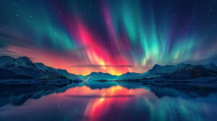 a vibrant aurora borealis shimmering across the night sky, a mesmerizing display caused by a solar s
