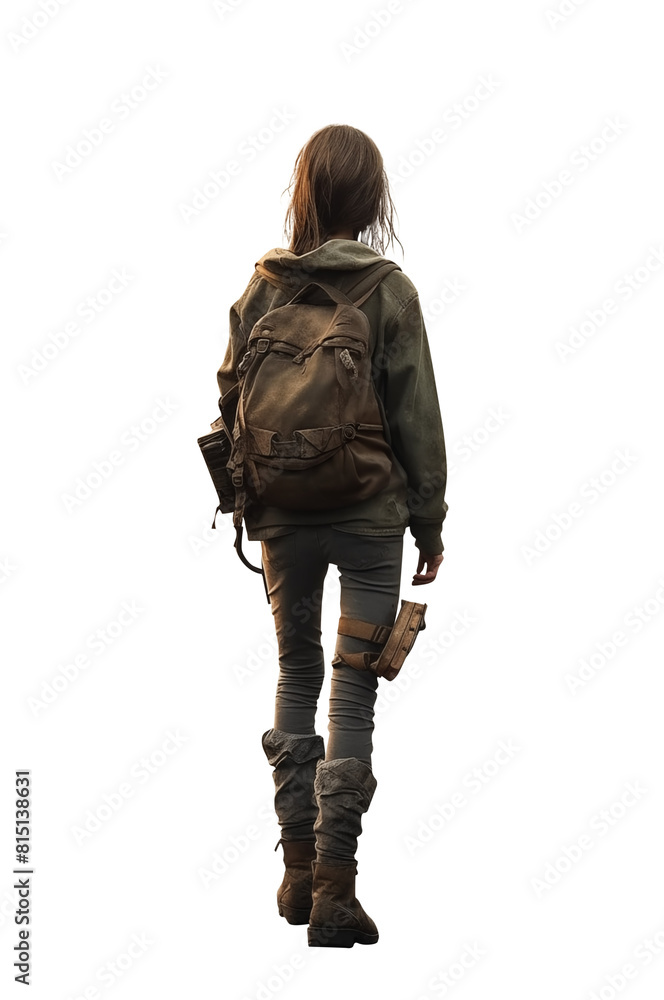 Post apocalyptic dystopian survivor teen child girl walking away. Full ...