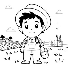 Cute vector illustration Farmer doodle for kids colouring page