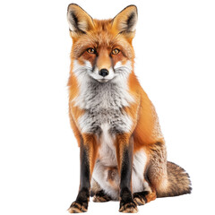 Sticker - A red fox sits in front of a plain Png background, a red fox isolated on transparent background