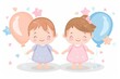 illustration of cute cartoon little baby girls