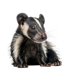 Wall Mural - A black and white striped rat sitting in front of a plain Png background, a Beaver Isolated on a whitePNG Background