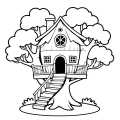 Wall Mural - Cute vector illustration Treehouse hand drawn for toddlers