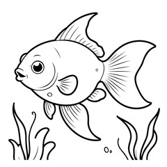 Wall Mural - Simple vector illustration of Goldfish hand drawn for kids page