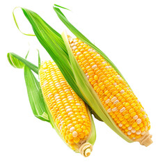 Poster - Two ears of corn placed on a plain white surface, a Beaver Isolated on a whitePNG Background