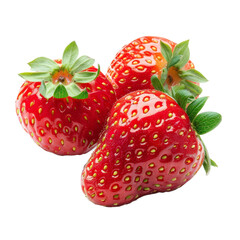 Wall Mural - Three fresh strawberries arranged on a plain white surface, fresh strawberries isolated on transparent background